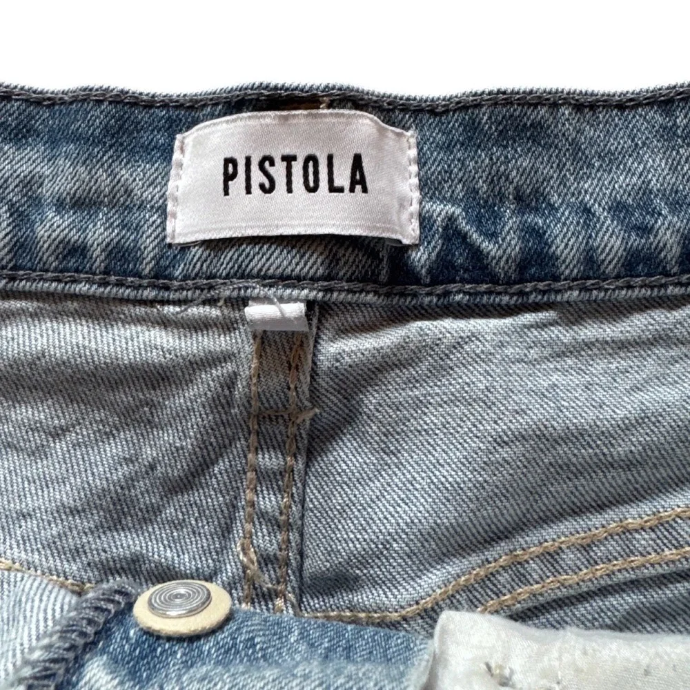 Pistola Distressed Denim Shorts Light Wash Button Fly Frayed Hem Size 27